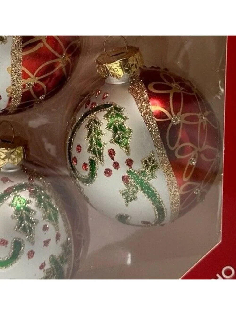 Holiday Time Classic Glittering Christmas Ornament Set (4) Vintage NOS
